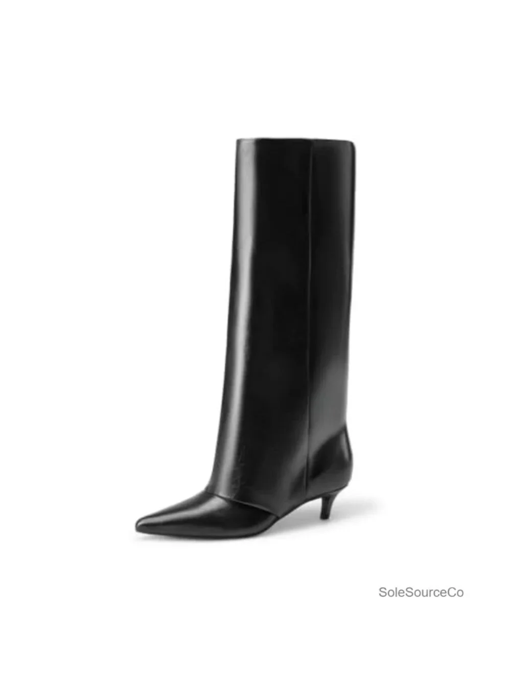 Fold-Over Knee High Faux Leather Kitten Heel Boots Women